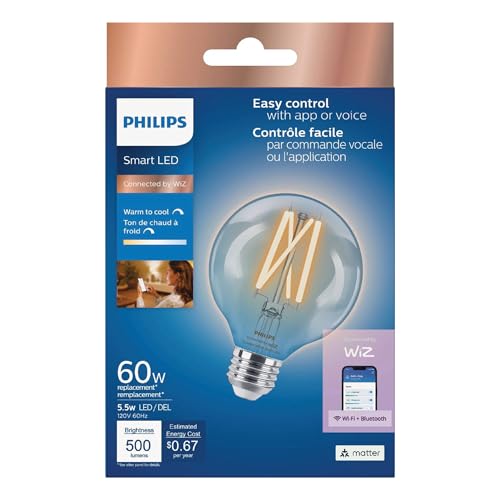 Philips Smart LED G25 E26 60W Globe Filament Light Bulb, Dimmable Tunable White (2200-5000K) by WiZ - Image 2