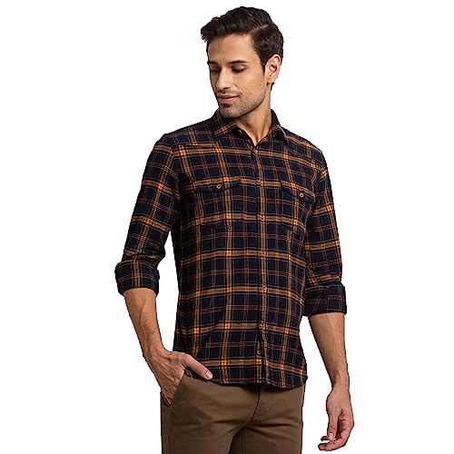 Image of Parx Men's Pure Cotton Checks Pattern Slim Fit Semi Cutaway Collar Full Sleeve Casual Shirt
