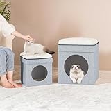 Bonlife Foldable Large Cat Beds for Indoor,Cat Tent Bed House with Two Removable Cushion,Warm Comfortable Semi-Enclosed Hideaway,White,32X32X39CM - Image 4