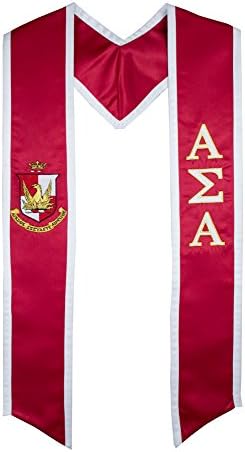 Alpha Sigma Alpha Sorority Red & White Graduation Deluxe Embroidered Stole [Made in the USA] - 100% Polyester Unisex Graduation Sash and Stole | 72” Long
