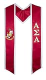 Alpha Sigma Alpha Sorority Red & White Graduation Deluxe Embroidered Stole [Made in the USA] - 100%