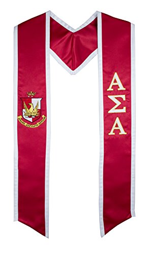Alpha Sigma Alpha Sorority Red & White Graduation Deluxe Embroidered Stole [Made In The Usa] - 100% Polyester Unisex Graduation Sash And Stole | 72” Long #TOP26