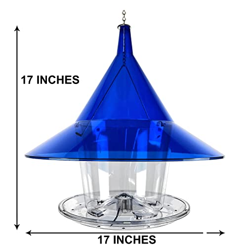 Sky Cafe Bird Feeder, Squirrel Proof Bird Feeder, Large Blue 17" Diameter Dome, 6 Lb Seed Capacity, By Arundale Products, Pole-Mountable #TOP2