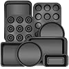 Bakeware Sets, Nonstick Baking Pans Set 8 Piece Including Donut Pan,2 Round Cake Pan, Square Cake Pan, Loaf Pan, Muffin Pan, Cookie Sheet, Roast Pan, Carbon Steel Bake Set (black)