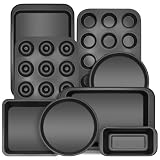 Bakeware Sets, Nonstick Baking Pans Set 8 Piece Including Donut Pan,2 Round Cake Pan, Square Cake Pan, Loaf Pan, Muffin Pan, Cookie Sheet, Roast Pan, Carbon Steel Bake Set (black)