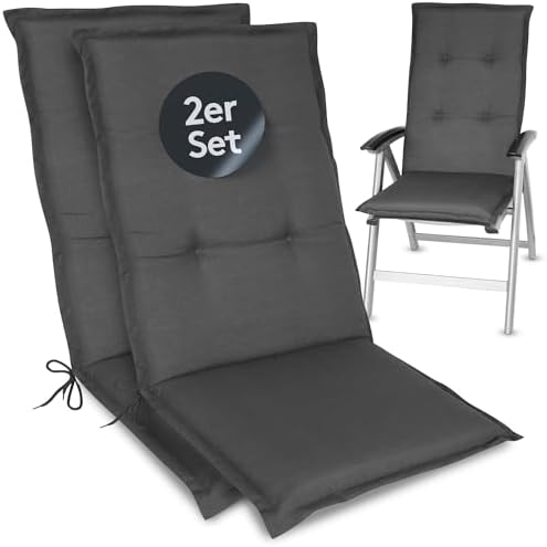 LILENO HOME Gartenstuhl Auflagen als [2er Set - Hochlehner] in Uni | Anthrazit (TAMI) - bequeme Liegen als Sitzauflagen für Gartenmöbel - Stuhlkissen für Gartenstühle und Klappstüh