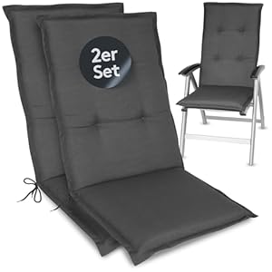 LILENO HOME Gartenstuhl Auflagen als [2er Set - Hochlehner] in Uni Anthrazit (Tami) - Bequeme Liegen als Sitzauflagen für Gartenmöbel - Stuhlkissen für Gartenstühle und Klappstühle