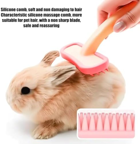 Bunny and Chinchilla Grooming Brush Soft Silicone De-Shedding Bath & Massage Comb for Rabbits Guinea Pigs Small Pets Kittens & Puppies (Pink+Blue) - 5