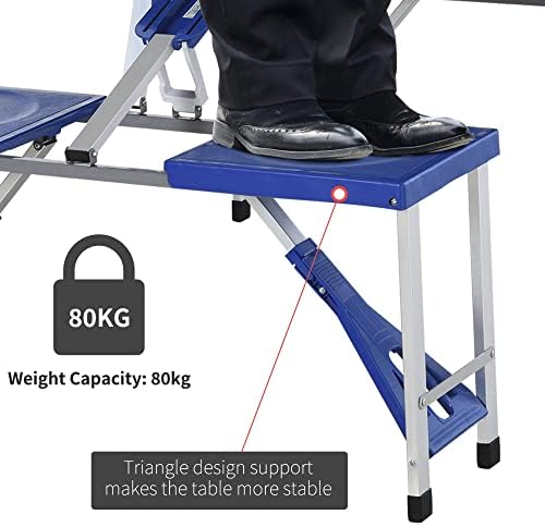 Outsunny Aluminum Picnic Table and Bench Set Camping Garden Party BBQ 4 Chair Stool Table Foldable and Portable - Blue