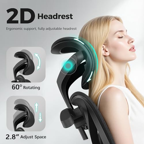 Ergonomic Office Chair High Back Desk Chair with Lumbar Support, Breathable Mesh Computer Chair with Adjustable Armrests Height, Reclining Swivel Big and Tall Gaming Chair for Home Office(Black)