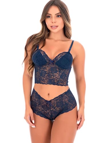Kit 5 Conjunto Renda Espera Marido Lingerie Cropped Sutiã Sem Bojo Short Calcinha Caleçon Cor Sortid