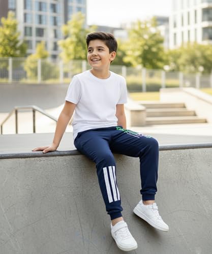 Image of KYDA KIDS 100% Cotton Track Pants for Boys | Premium Printed Soft Single Jersey Fabric | Elastic Waist Loose Fit Summer Full Length with Rib Hem (Pack of 3)