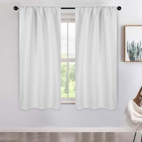 SUPERIOR Jaxon Semi Blackout Curtains - Modern Textured - 26" x 63" - Rod Pocket Header - Sun Blocking & Room Darkening Drapes for Bedroom, Living Room - Set of 2 Panels - Platinum