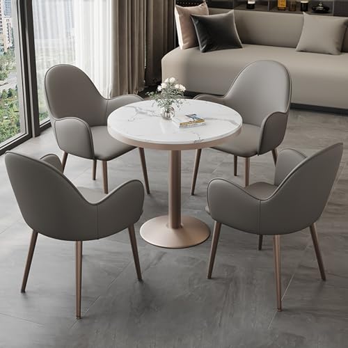 JLLIOLKY Round Negotiation Table and Chair Set for Office Reception Room Club 80cm Office Table with Chairs Set of 4 for Lounge Apartment Balcony Kitchen Leisure Table in Yellow and Gold Color Scheme
