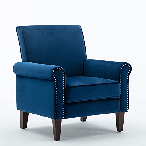 Morden Fort Bedroom Accent Chair, Velvet Upholstered Armchair for Living Room Bedroom Club Office-Navy Blue