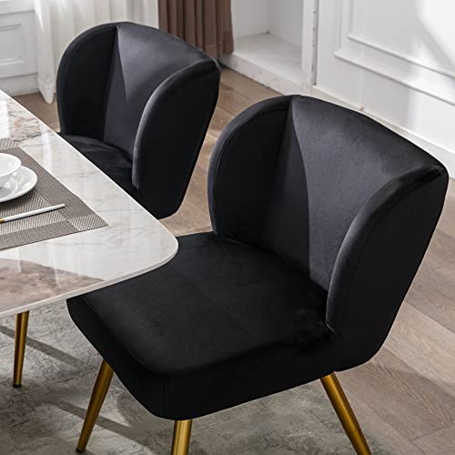 Vescasa Velvet Dining Chairs With Padded Back, Modern Upholstered Accent Chairs With 4 Gold Metal Legs For Dining/Living Room/Bedroom, Set Of 2, Black #TOP3