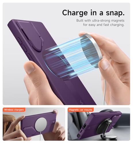 Image of SURITCH for Samsung Galaxy S24 Ultra Phone Case, Magnetic Protective Cover with Camera Cover & Adjustable Metal Kickstand for Galaxy S24 Ultra (2024)-Dark Purple