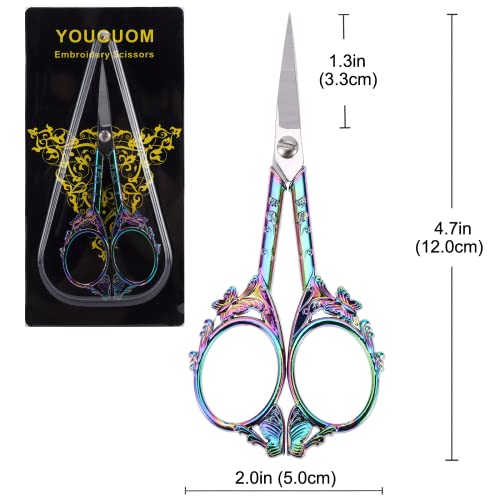 Youguom Sewing Embroidery Scissors – Small Vintage Sharp Detail Shears For Craft, Artwork, Needlework Yarn, Handicraft Diy Tool, Thread Snips, 4.7In Rainbow Butterfly Style #TOP1