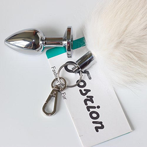 Fosrion Multi-Function Real Fox Tail Fur Anal Plug Sexy Adult Toy Fashion Butt Stainless Steel Cosplay Toy (Small Plug, White) #TOP5