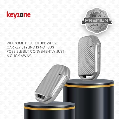 Image of Keyzone Silverstar TPU Key Cover with Keychain for Kia Carens Clavis, Seltos, Sonet 2023 Onwards, 4 Button Smart Key (Silver)