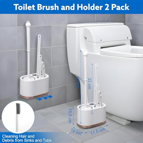 Image of 4-in-1 Silicone Toilet Brush and Holder Set with Crevice Cleaning Brush | Wall Mounted Quick Dry Bathroom Cleaning Brush | Water Drop Design (White)