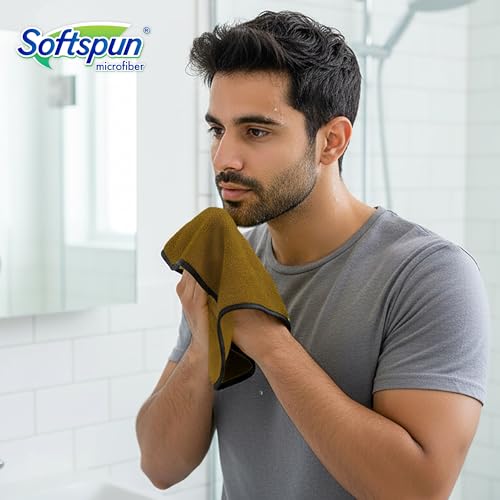 Image of SOFTSPUN Microfiber Hand & Face Wipes 280 GSM 20x30 Cms, 4 Piece Towel Set, (Olive Green) Super Soft & Silky for Hand, Face and Body - Hypoallergenic Sensitive Skin Wipes & Washcloths.