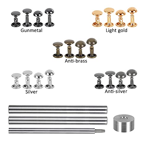 Brass Rivet Kit 480 Sets 7 Mm Double Cap Leather Rivet Dome Rivets Metal Studs 5 Colors 4 Sizes With 4 Pieces Setting Tools For Leather Craft/Bags/Clothes/Decoration (Cap Size: 7Mm) #TOP1