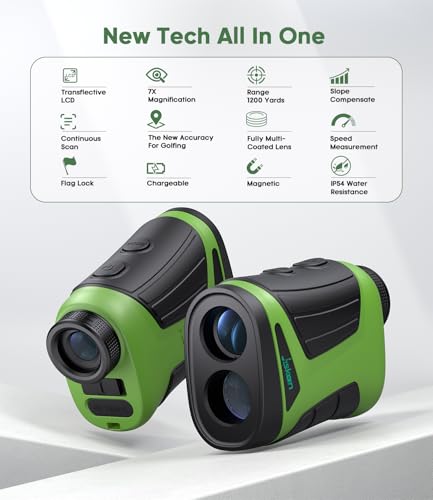 Jiskan Pro Laser Golf Rangefinder with Slope Magnetic 1200 Yards 7X Magnification Flag Pole Locking Rechargeable Range Finder Golf Accessories Gifts for Men - Thumbnail 2