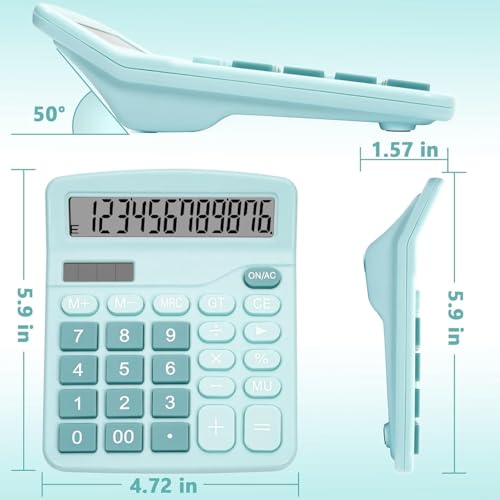 Image of 12-Digit Dual Power Desktop Calculator with Large LCD Display, Big Easy Press Buttons, Solar & Battery Operated, Portable Office & School Basic Calculator for Kids and Parents (Blue)