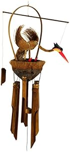 Bambus-Klangspiel mit beweglichem Fantasy Vogel, Kokos, 70cm | Geschenk-Windspiele