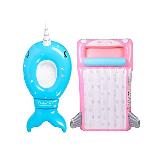 Airmyfun - Pack De 2 Colchones Hinchables De Agua Gigantes, Muy Cómodos, Para Piscina Y Playa – Pack Twin Imaginaire Para 2 Personas 200 Cm + Unicornio De Mar 220 Cm