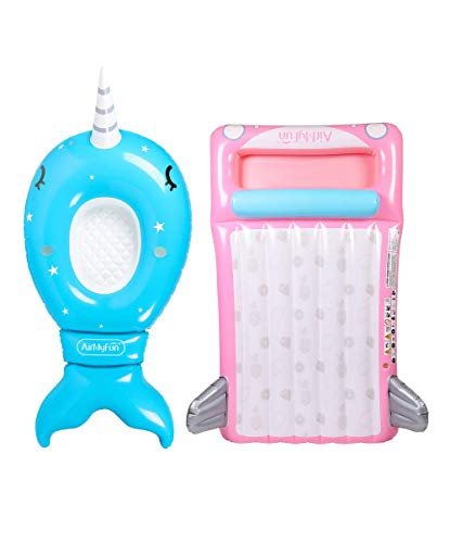Airmyfun - Pack De 2 Colchones Hinchables De Agua Gigantes, Muy Cómodos, Para Piscina Y Playa – Pack Twin Imaginaire Para 2 Personas 200 Cm + Unicornio De Mar 220 Cm