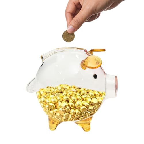 Misaakoeq Salvadanaio trasparente a forma di maiale, salvadanaio trasparente infrangibile per bambini, ragazzi, ragazze, compleanno, Natale