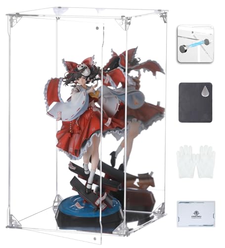COOLTAKU フィギュアケース アクリル UVカット 台座ミラー 背面ミラー マグネット式 磁石付き 前扉 積み重ね強化 コレクションケース より堅固 組み立て式 アクリルケース ディスプレイケース 防汚れ 手袋 クリーニング クロス付き 内寸 (幅20×奥行20×高さ35cm, 台座ミラー＋背面ミラー)（Amazon）