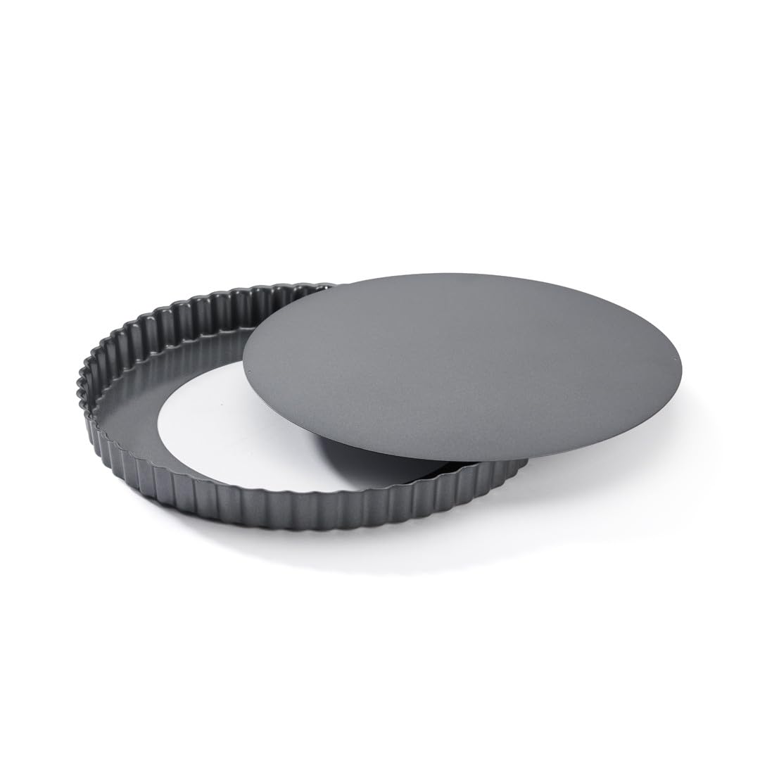 De Buyer - Moule à tarte cannelé rond à fond amovible en acier antiadhésif - Diamètre 28 cm -, Noir