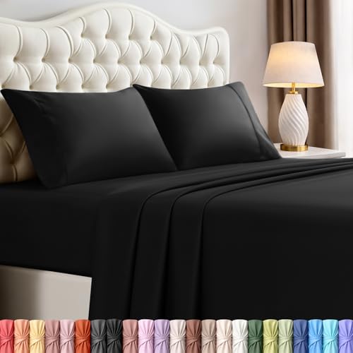 Image of Utopia Bedding Queen Sheet Set - 4 Piece Bed Sheets for Queen Size Bed, Soft and Breathable Microfiber, Includes 1 Fitted Sheet, 1 Flat Sheet and 2 Pillowcases (Black)