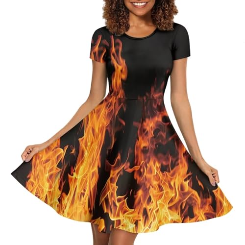 Image of POLERO Sunflower Dress for Women Floral Summer Dresses Short Sleeve Casual Sundresses Midi Dresses