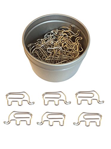 Butler in the Home Animal Elephant Shaped Paper Clips 50 Count in Silver Tin and Silver Gift Box Great for Paper Clip Collectors or Zoo Animal Lovers (Silver Metal)
