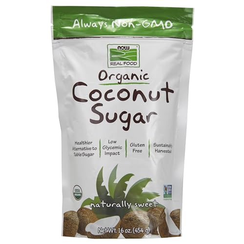 NOW Foods, Certified Organic Coconut Sugar, Alternative to Table Sugar, Low Glycemic Impact, from Sustainably Harvested Coconuts, Certified Non-GMO, 16-Ounce (Packaging May Vary)