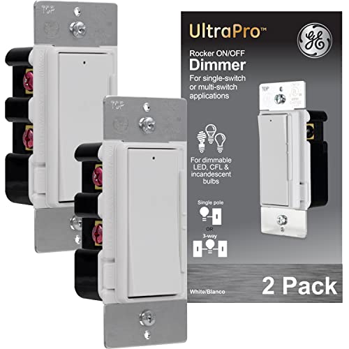 Ge Rocker Dimmer Switch Rocker On/Off Light Switch Dimmer Switch For Led Lights Single Pole Or 3-Way Dimmer Light Switch Energy Saving Ul Listed White 2 Pack 80648 #TOP30