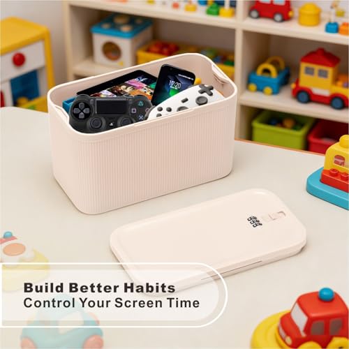 Image of SANIDIKA Lockable Storage Box, Locking Medicine Box, Cell Phone Locked Jail, Food Medical Lockbox, Containers Bin for Personal Refrigerator Home Office Organization Travel Farther Gift (Cream Plus)