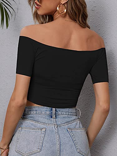 Huhot Kim Possible Costume Womens Sexy Basic Short Sleeve Off The Shoulder Modal Tops For Women Sandy Greese Costume Black Crop Top … #TOP1