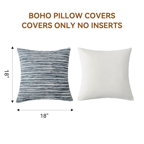 ZSkogur Boho Pillow Covers 18x18 Set of 2 Geometric & Striped Pillow Covers-Hand-Tufted Textured Pillowcases-Farmhouse Linen Decorative Throw Pillows for Sofa, Couch, Bed, Chair, Living Room, Blue by ZSkogur - Used condition - Image 2