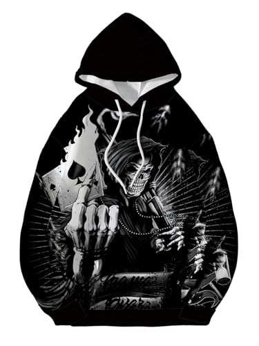 SOLY HUX Men's Goth Graphic Hoodies Y2k Skull Print Drawstring Long Sleeve Hooded Pullover Sweatshirt Streetwear