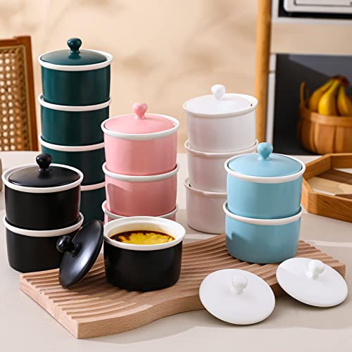 image for 240ml Porcelain Ramekins with Lid, Candiicap Souffle Dishes Bowls with