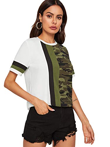 Floerns Women's Leopard Print Color Block T Shirts Short Sleeve Round Neck Tee Tops4