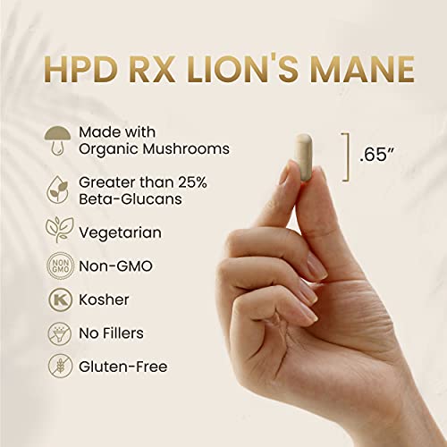 Hpd Rx Lion’s Mane Mushroom Extract Capsules Natural Nootropic, Supports Memory & Focus, Immunity Booster - Potent Mushroom Supplement | 2250 Mg, 90 Capsules, Pack Of 1 #TOP3