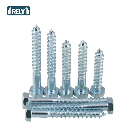 Image of Rely⇒VP INDUSTRIES (Pcs-15) M7x75 mm Hex Head Coach Lag Screws - White Zinc Plated Self-Tapping Wood Furniture Bolts for Beds, Cribs & Bunk Beds