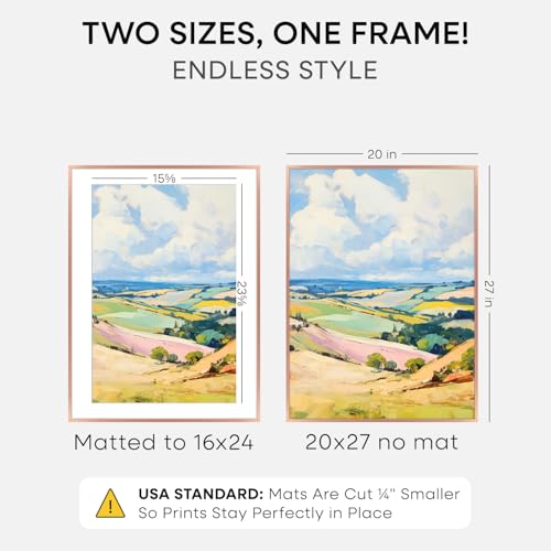 Image of Homeforia 20x27 Picture Frame Rose Gold, High End Metal 20x27 Poster Frames with Mat 16x24 Photo, 20 x 27 Rose Gold Frame Matted to 16 by 24 Print, 27x20 Thin Frame, Tempered Glass, Wall Kit, Set of 1