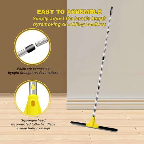 Image of Floor Squeegee Scrubber 60 inch Long Stainless Steel Handle with 18 inch Wide Silicon Rubber Blade Squeegee Broom for Floor Washing and Drying Shower Glass,Garage,Window,Marble,Wood Surfaces